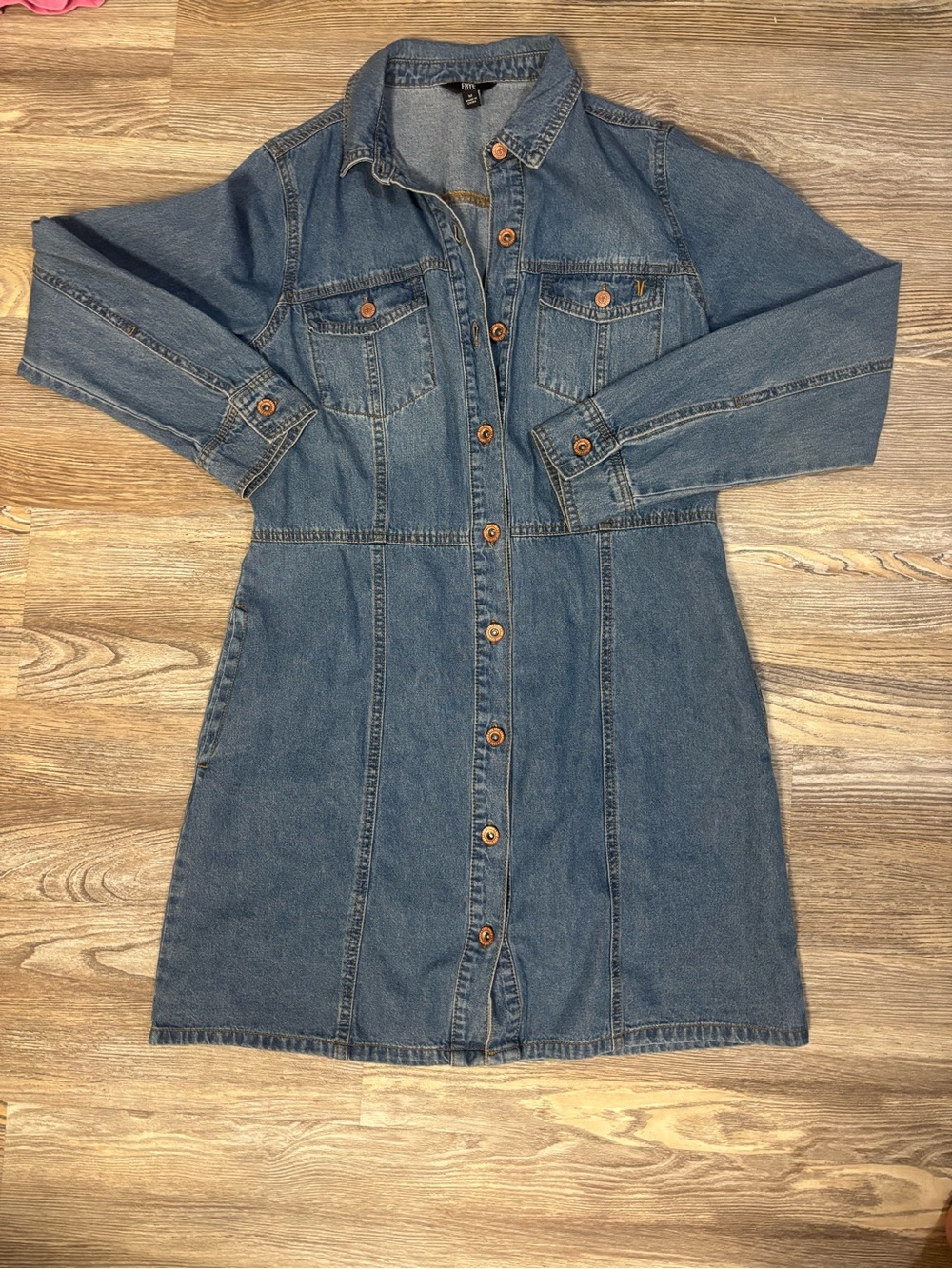 Frye Light Wash Button-Front Long Sleeve Denim Dress - M